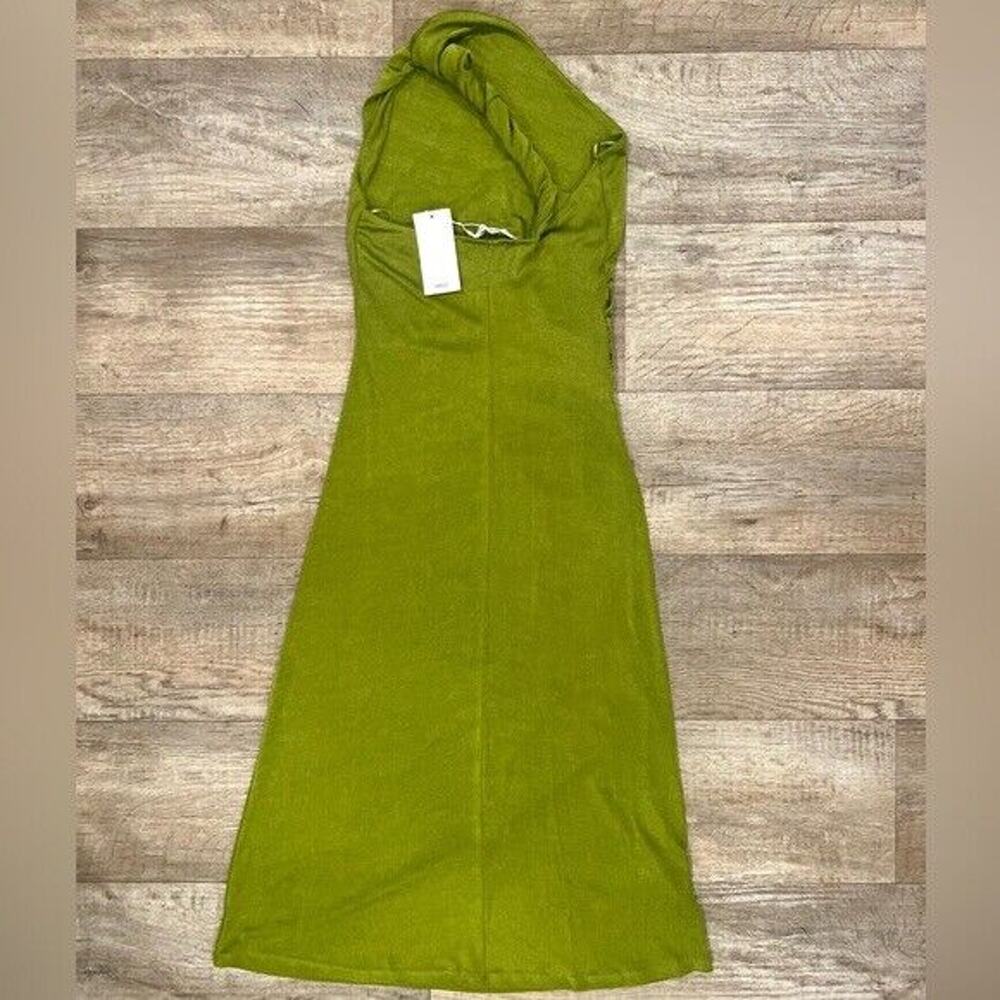 MANGO Green Asymmetrical Midi Dress NWT One Shoulder Wedding Guest Resort Dress - Picture 16 of 16